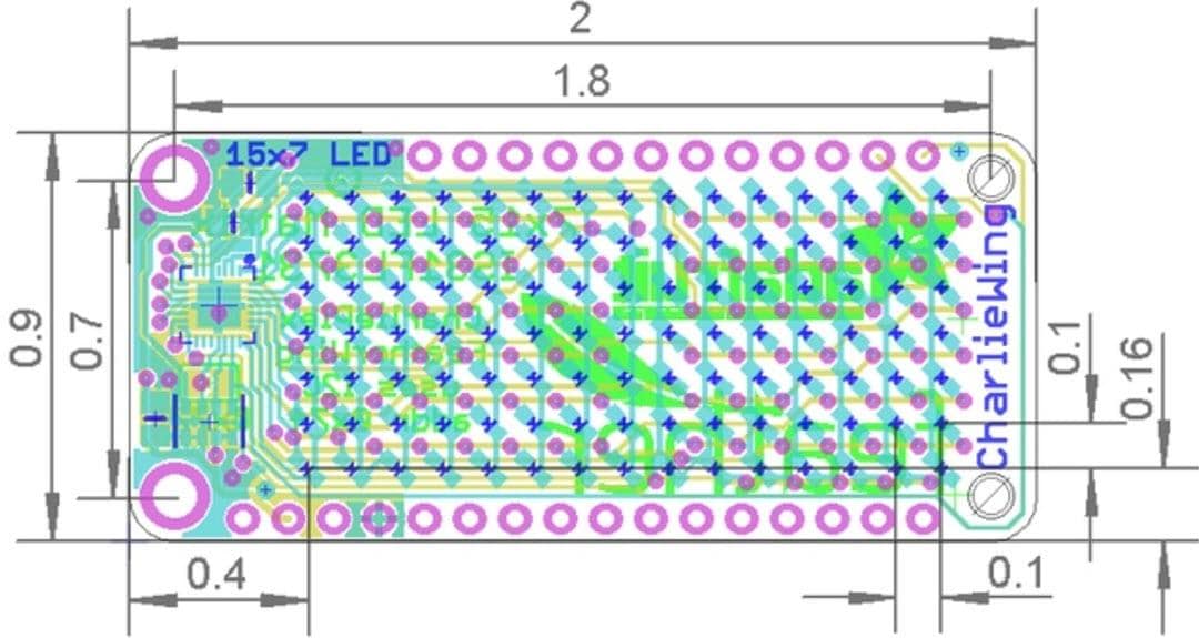 Mechanical Drawing - Adafruit 15x7 CharliePlex LED Matrix Display FeatherWings Mechanical Drawing - Adafruit 15x7 CharliePlex LED Matrix Display FeatherWings