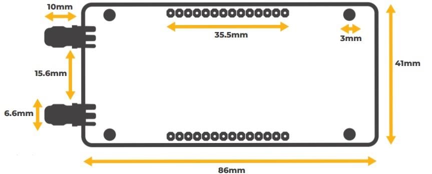 Mechanical Drawing - Altitude Tech IronLink LoRA 915MHz Development Board Mechanical Drawing - Altitude Tech IronLink LoRA 915MHz Development Board