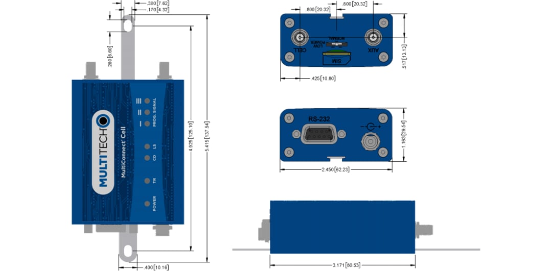 Mechanical Drawing - MultiTech MultiConnect® Cell 100 Series Cellular Modems Mechanical Drawing - MultiTech MultiConnect® Cell 100 Series Cellular Modems