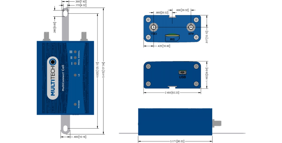 Mechanical Drawing - MultiTech MultiConnect® Cell 100 Series Cellular Modems Mechanical Drawing - MultiTech MultiConnect® Cell 100 Series Cellular Modems